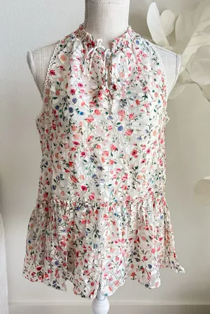 Kate Spade Floral Ruffle Peplum Sleeveless Blouse thumbnail 1