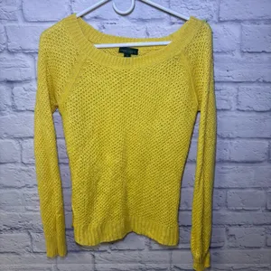 Lauren Ralph Lauren Open Knit Highlighter Yellow Sweater Medium Linen Blend thumbnail 2