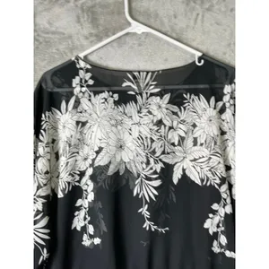 Vintage Y2K Floral Sheer Blouse Tie Hem 3/4 Sleeve Womens Large Black Baddie 90s thumbnail 4