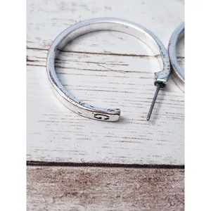 Earrings for Pierced Ears Large Silver Tone Hoops Stamped G - 1.25" thumbnail 5