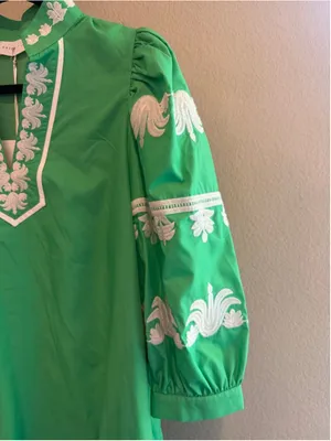 Entro 3/4 Sleeve Embroidered Mini Dress in Green Size S thumbnail 5