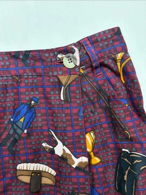 vintage equestrian fox hunting small medium Burgundy Patterned Mid-Length Skirt thumbnail 4