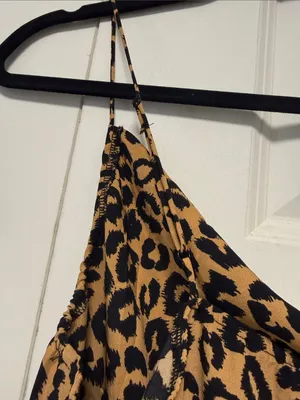 Leopard Print Cowl Neck Bodysuit in Tan and Black thumbnail 7