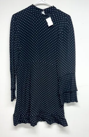 Zara Women Black & White Polka Dot Long Sleeve Mini Dress Size‎ Medium thumbnail 1
