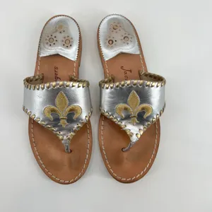 Jack Rogers mixed metallic gold silver fleur de lis flip flop thong sandals sz 6 thumbnail 2