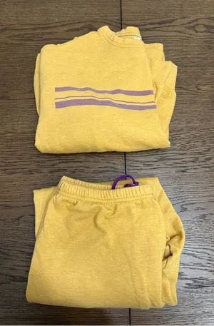 XiRENA Yellow Sweatshirt & Joggers Set with Purple Stripe thumbnail 1