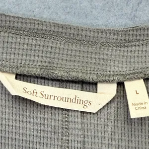 Soft Surroundings Womens Taupe Gray Waffle Knit Button Front Peplum Top 2CZ99 L‎ thumbnail 3