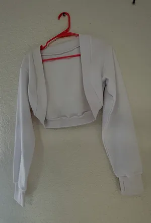 White Cropped Open-Front Shrug Sweatshirt with Thumbholes - Size S thumbnail 3