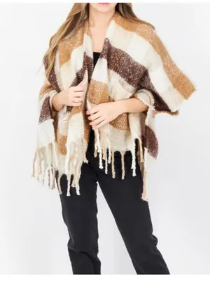 Jenni • Shawl Poncho • One Size • Tan Brown • Fall Autumn thumbnail 1
