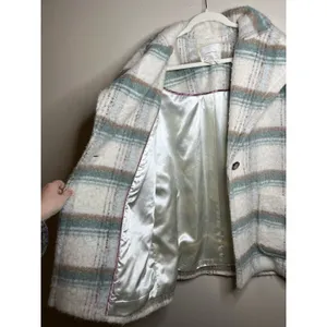 Anthropologie Womens‎ White Green Elsa Plaid Collared Long Sleeve Coat Size M thumbnail 11