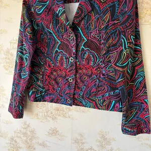 Vintage 90s Chicos Jacket Size 1 Womens M Abstract Floral Neon Art Teacher thumbnail 6