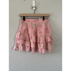 LoveShackFancy Pink Floral Tiered Mini Skirt M NWT Coquette Romantic HTF Silk thumbnail 4