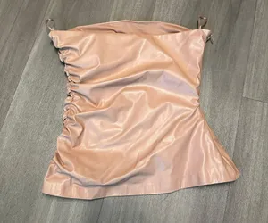 ZARA Faux Leather Ruched Sleeveless Top thumbnail 3
