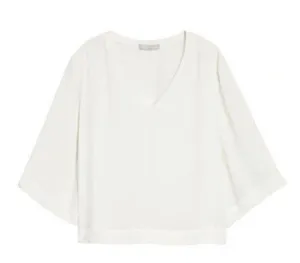 Chelsea28 XS Ivory Rib Trim Top V- Neck Flowy thumbnail 7