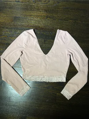 Urban Outfitters Light Pink / Mauve Ruched Long Sleeve Top Cropped Lace Medium thumbnail 5