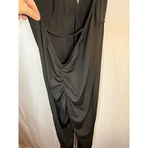 Womens Black Halter Jumpsuit S Deep V Open Back Ruched Straight Leg 28 unbranded thumbnail 5