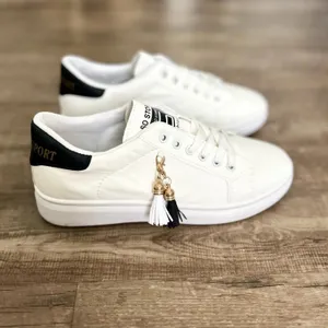 White & Black Women’s Casual Sneakers with Tassel Embellishment Size 7 US thumbnail 3