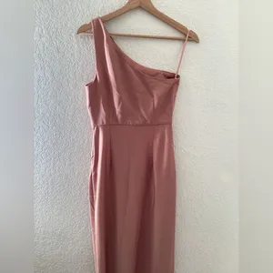 BHLDN Dylan One-Shoulder Satin Side-Slit Gown in Sedona Dusty Pink Anthropologie thumbnail 4