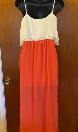Freebird Coral and Cream Sheer Long Straped Dress thumbnail 14