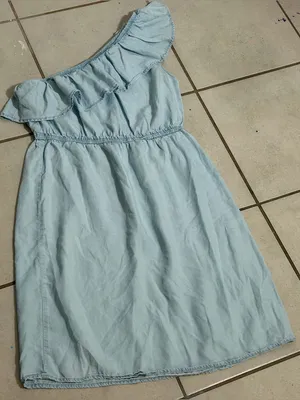 Old Navy Women Chambray‎ Spring Light Blue One-Shoulder Ruffle Dress size S thumbnail 6