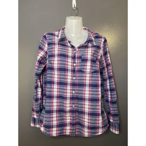 Gap Shirt Womens Small Blue Pink Boyfriend Plaid Long Sleeve Button Front Top thumbnail 2