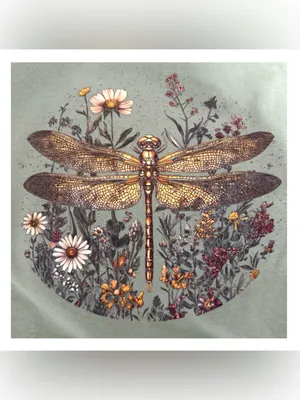 Gildan Botanical Dragonfly Graphic Oversized Tee Shirt Vintage Style Sage Womens Large thumbnail 3