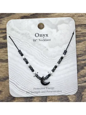 NWT Unique Designs Onyx Crystal Crescent Moon Necklace Black / White 16" + 3.5" thumbnail 3