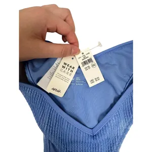 Aerie Real Good Cheeky Bikini Bottom Blue Tie Dye Smocked V-Front Swim XS NEW‎ thumbnail 5