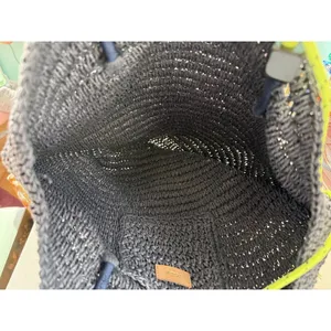 J.Crew‎ Straw Tote Bag Gray Neon Yellow Tassel Rope Handle Shoulder Bag thumbnail 6