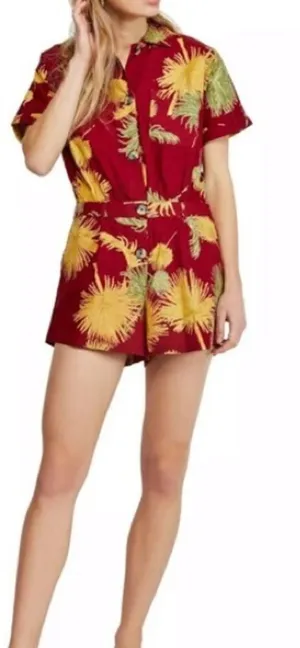 Free People Malibu Red & Yellow Tropical Hawaiian Romper Playsuit thumbnail 1