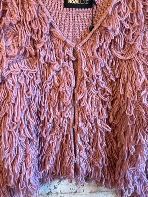 NWT Novaluxe Barbiecore pink shaggy fuzzy sweater Cardigan size medium thumbnail 2