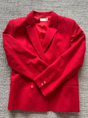 Donna Liara Red Wool Blazer Jacket Double Breasted Italy Size 11/12 Vintage thumbnail 5