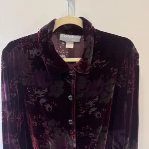 Vintage Carol Anderson California Burnout Velvet Floral Blouse Top Burgundy Lg thumbnail 4
