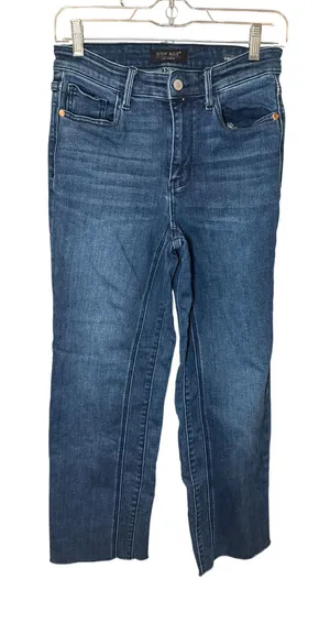 Judy Blue Double the Fun Straight‎ Leg Jeans Raw Hem Sz 3/26 Dark Wash JB82464MD thumbnail 1