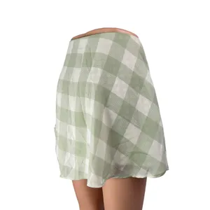 Urban Outfitters Green Gingham Check Asymmetric A-Line Mini Skort Skirt Size 6 thumbnail 4