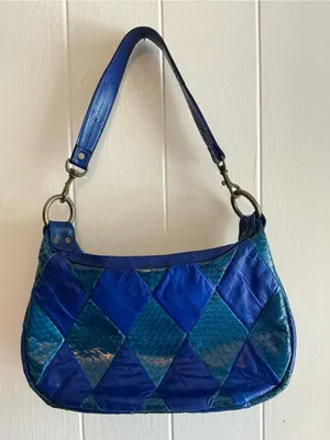 Vintage Eel skin Lee Sanders Blue Patchwork NWOT Shoulder Crossbody Handbag for thumbnail 1