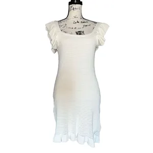 Anthropologie Ivory Ruffle‎ Knit Mini Dress Square Neck Cream Small NEW $130 thumbnail 2
