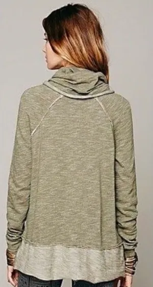Free People Beach Moss Green Cowl Neck Pullover Size XS/S thumbnail 1