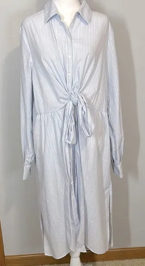 ASTR the Label striped poplin‎ wrap button down shirt tunic size XL BIN L thumbnail 1