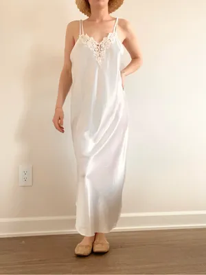 Vintage Cream Lace-Trim Satin Maxi Slip Dress thumbnail 2