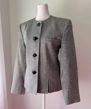 Vintage ‘90s J. Gallery Black & White Textured Collarless Blazer thumbnail 2