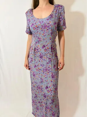 Retro Light Purple Floral Vintage Rayon Prairie Picnic Casual Dres thumbnail 6