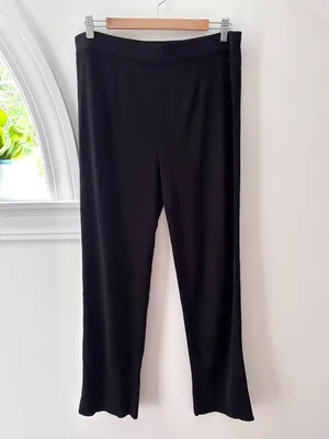 MISOOK Black Classic Knit Pull On Wide Leg Pants Womens L Petite Minimalist Chic thumbnail 2