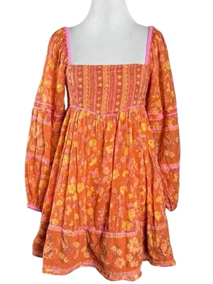 Free People Bohemian Retro 70s Flower Child Endless Afternoon Mini Dress Medium thumbnail 6
