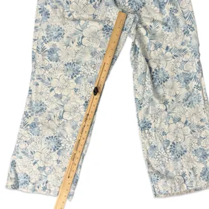 Beau Dawson Blue White Floral Linen Blend Wide Leg Tie Front Pants size L 10 12 thumbnail 6