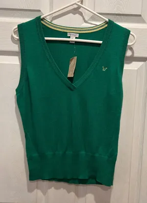 VTG NWT Y2K American Eagle Outfitters Women Green Sweater‎ Vest L Logo Angora thumbnail 1