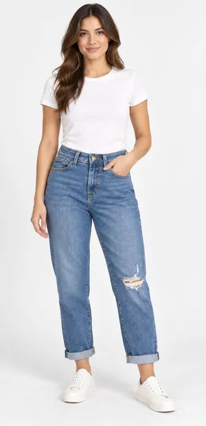 Signature by Levi Strauss Boyfriend Jeans Womens 6/28 Distressed Cuffed Stretch thumbnail 1