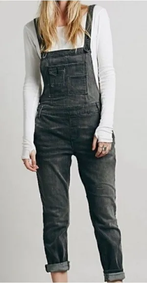 Free people dark gray wash overalls size small‎ thumbnail 1