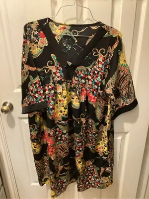 Mini Dress with Multicolor Floral Paisley Print - Black thumbnail 1