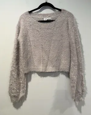 Somedays Lovin Sweater XS Grey Fuzzy Cropped Minimal Dopamine Travel Vacation thumbnail 1